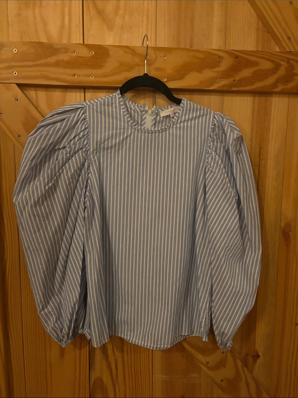 Olivaceous Blue & White Striped Puff Sleeve Blouse